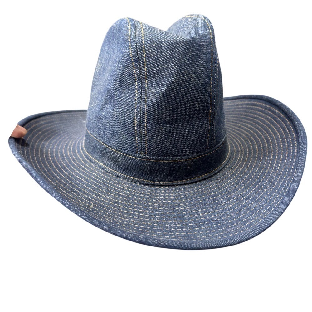 Vintage Rustler Denim Cowboy Western Hat L Rodeo Contrast Stitching Y2K